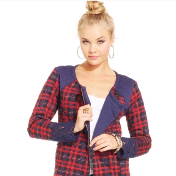Jessica Simpson blue and red plaid jacket